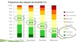 Résultats de l’enquête sur la tendreté menée en 2008 par l’Institut de l’élevage. © Institut de l’élevage Résultats de l’enquête sur la tendreté menée en 2008 par l’Institut de l’élevage. © Institut de l’élevage